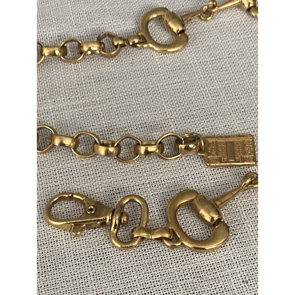 VTG 80's Gold Tone Horsebit Equestrian Chain Belt Double Ring Link 44" Long Adj - Picture 4 of 7